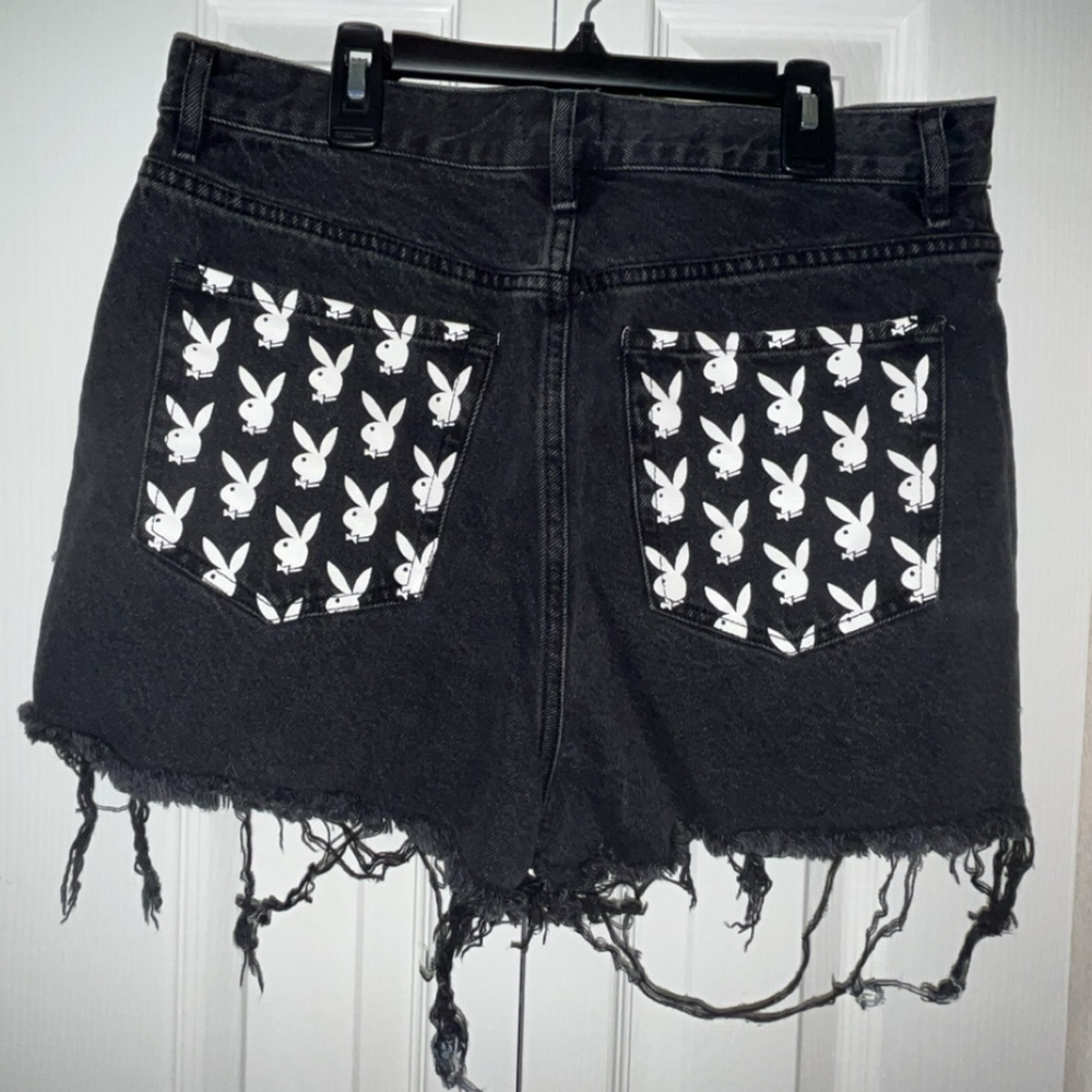 PacSun PLAYBOY Black Denim Shorts with Signature Bunny Pattern